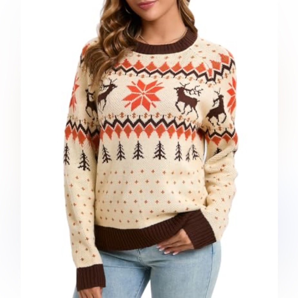 89th Madison Retro Chunky Knit Sweater w/ Snowflake Reindeer Sweater Size 3XL